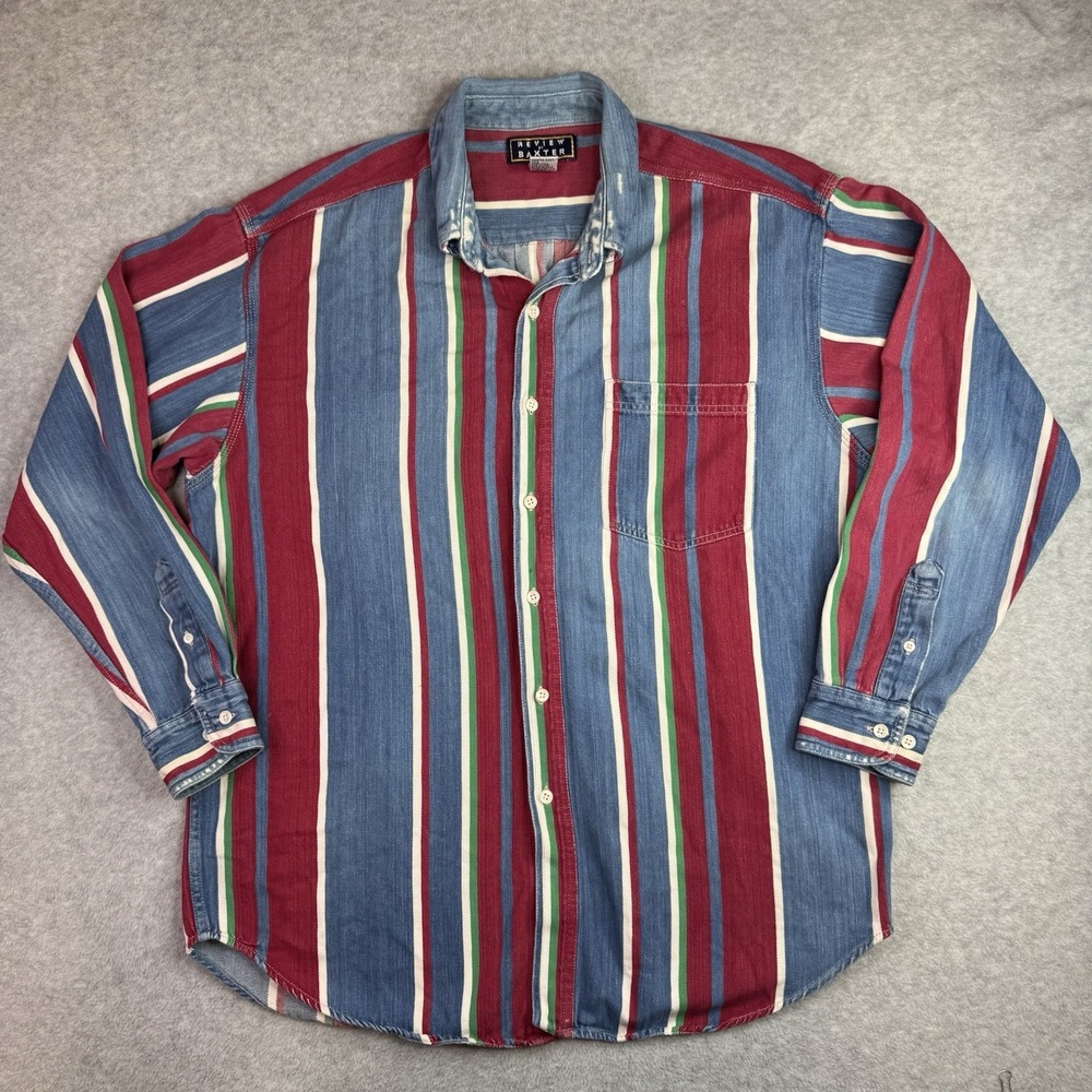 Vintage‎ Brushpopper Western Shirt Mens XL Striped USA Made Distressed Baxter